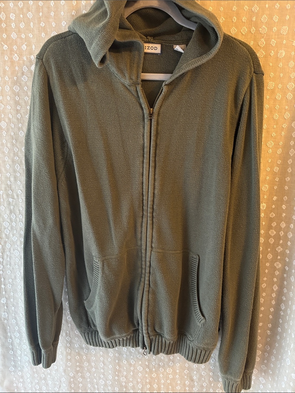 Izod Men’s Olive Zip-Up Hooded Sweater